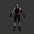 Woman With Blue Green Hair And Tattoos Wearing Black Sleeveless Top Purple Pants And Gloves