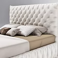 Modern Ivory Tufted Headboard Double Bed With Soft Mattress And Linen Pillows