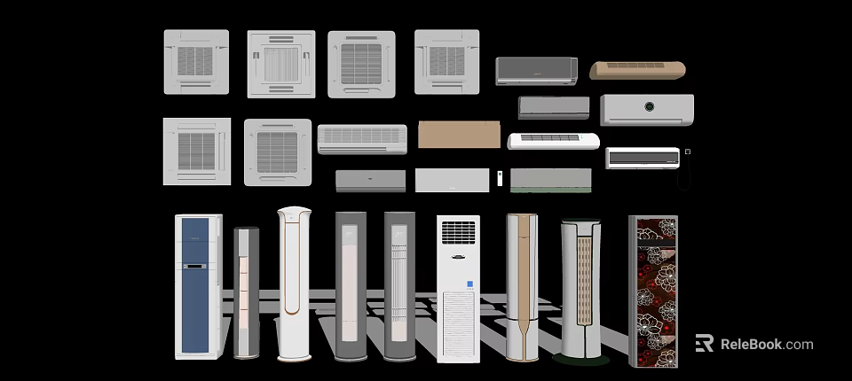 Various Types of Air Conditioners and Fans with Modern Designs for Home Cooling 3d model 