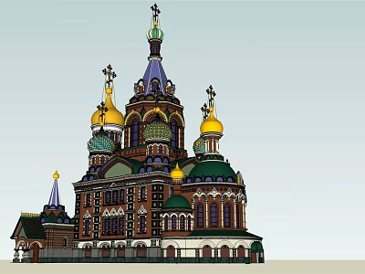 Ancient Architecture In Traditional Orthodox Style With Golden Domes Colorful Decorations And Crosses 3d model