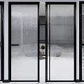 Modern Interior Glass Doors With Textured Panels And Black Frames For Home Design