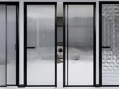 Modern Interior Glass Doors With Textured Panels And Black Frames For Home Design 3d model