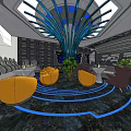 Modern Bar Interior With Unique Ceiling Design Yellow Seats And Green Plants