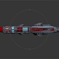 Red Silver Interstellar Spaceship with Blue Luminous Stripes and Futuristic Design Elements