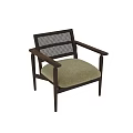 Modern Accent Chair With Walnut Wood Frame Rattan Backrest And Beige Cushioned Seat