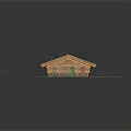 Wooden Residential House Featuring Sloped Tile Roof Chimney and Front Porch Columns on Green Lawn