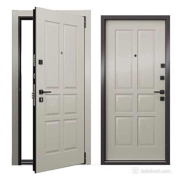Modern Security Door With Paneled Design Steel Construction And Secure Lock System 3d model