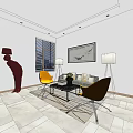 Modern Hotel Lobby Interior With Sofa Chairs Floor Lamps And Decorative Painting