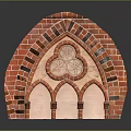 Red Brick Gothic Arch Structure With Three Arches And Decorative Tracery Design