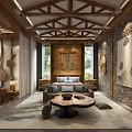 Cozy Hotel Guest Room With Wooden Ceiling Rattan Pendant Lights And Green Plants