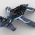 Building Block Mechanical Dragon Model With Dark And Teal Bricks And Mechanical Wings