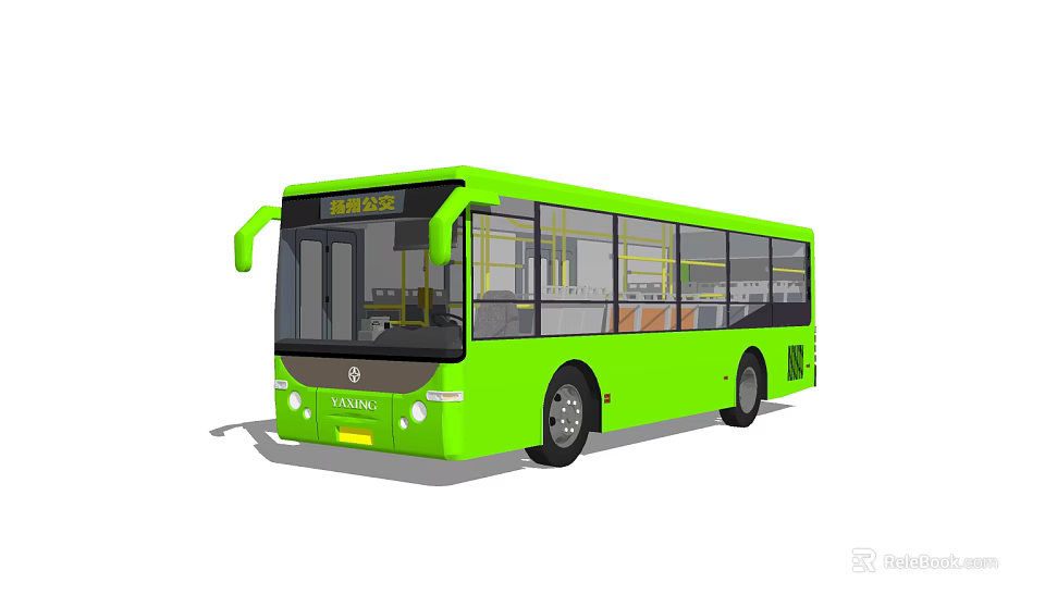 Green Wanda City Bus Modern Design With Transparent Windows Front Display Yellow License Plate 3d model 