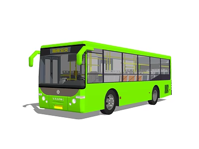 Green Wanda City Bus Modern Design With Transparent Windows Front Display Yellow License Plate 3d model