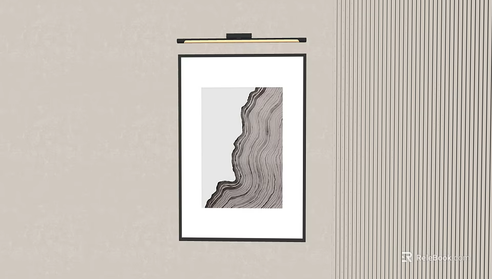 Modern Framed Textured Wall Art Hanging On Beige And Striped Wall 3d model 