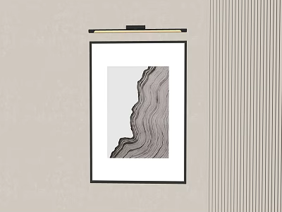 Modern Framed Textured Wall Art Hanging On Beige And Striped Wall 3d model