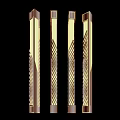 Modern Outdoor Column Lights With Textured Patterns And Illuminated Glow At Night