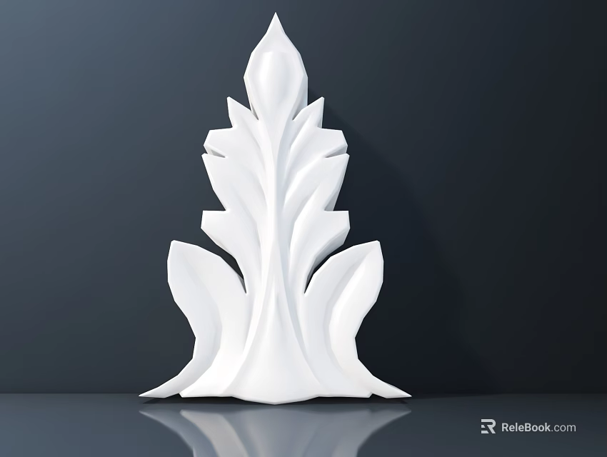 White Leaf Shaped Three Dimensional Carving Decoration Against Dark Background With Reflection 3d model