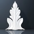 White Leaf Shaped Three Dimensional Carving Decoration Against Dark Background With Reflection 3d model