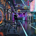 Futuristic Sci Fi Robot Base Interior With Glowing Signage And Metallic Structures 3d model