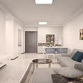 Modern Living And Dining Room Interior With Sofa Dining Table Decorative Paintings And Curtains
