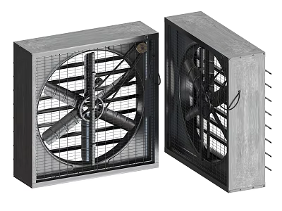 Industrial Exhaust Fans with Square Metal Grille and Sturdy Casing Design 3d model