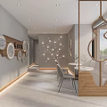 Chinese Style Agricultural Art Gallery Interior With Lotus Chandelier And Wooden Decor