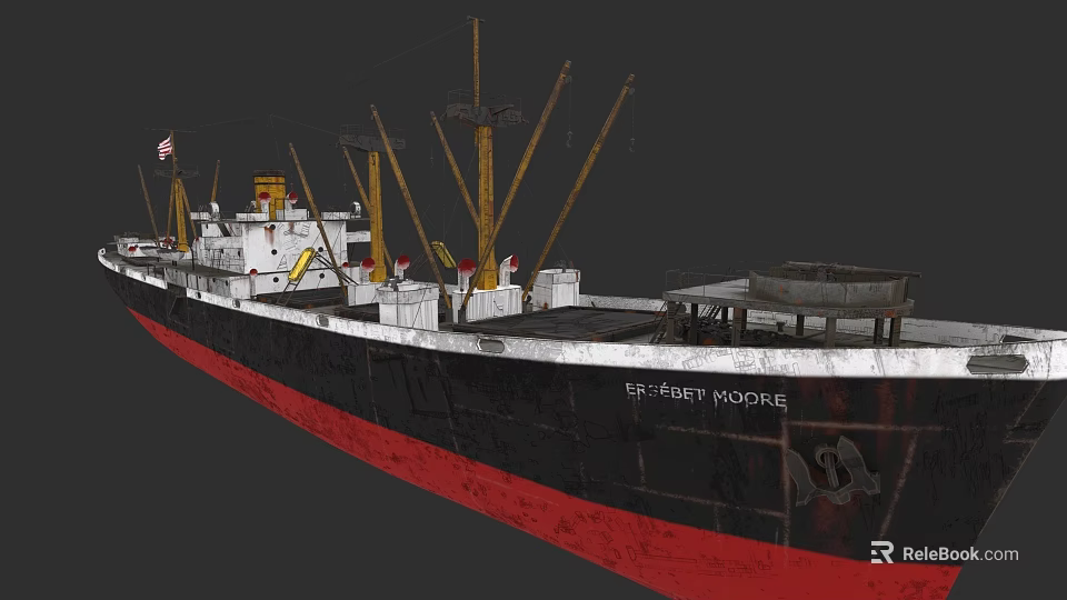 SS ROBERT MORSE Warship With Black And Red Hull Yellow Masts And Deck Equipment 3d model 