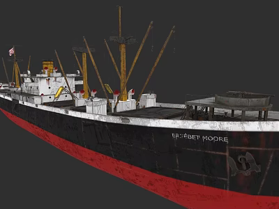 SS ROBERT MORSE Warship With Black And Red Hull Yellow Masts And Deck Equipment 3d model