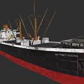 SS ROBERT MORSE Warship With Black And Red Hull Yellow Masts And Deck Equipment