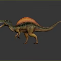 Spinosaurus Dinosaur Model With Orange Sail Green Body And Yellow Skin On Grey Background