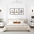 Modern Double Bed Featuring Bedside Table Potted Plant Wall Art Floor Lamp City View Window