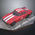 Red Vintage Racing Car With White Stripes And Number 5 On Road Base