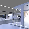 Modern Exhibition Booth Design Featuring White Frame Illuminated Lines Company Logo Stairs And Display Screens