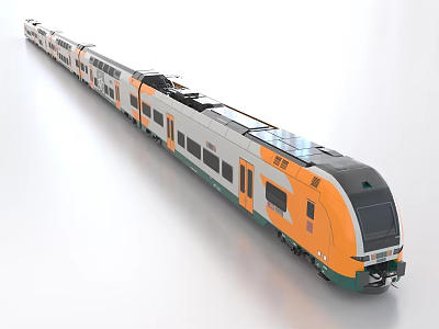 Modern Orange Gray Green Train With Streamlined Design Multiple Carriages And Roof Equipment 3d model