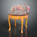 Classic Upholstered Stool Design With Floral Cushion And Curved Wooden Legs