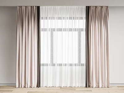 Elegant Modern Curtains With Thick Side Panels White Sheer Middle Window 3d model