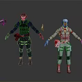 Futuristic Game Movie Characters In Tactical Black And Gray Uniforms With Gear Accessories