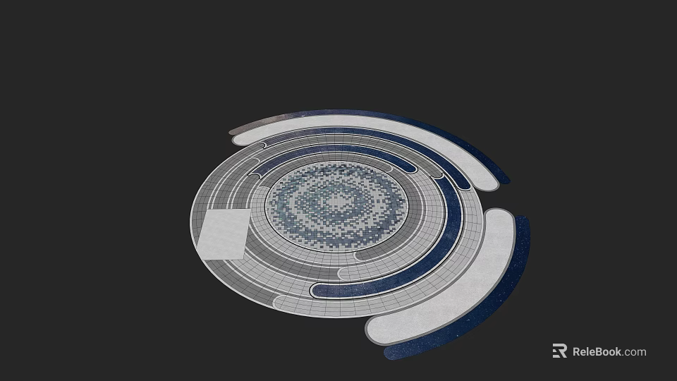 Ornate Circular Water Fountain Featuring Concentric Circles And Decorative Patterns 3d model