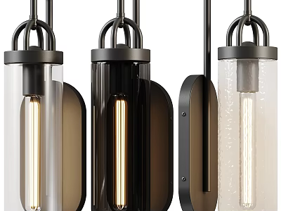 Modern Wall Lamps With Metal Frames Glass Shades And Illuminated Bulbs 3d model