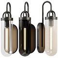Modern Wall Lamps With Metal Frames Glass Shades And Illuminated Bulbs