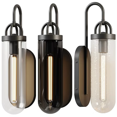 Modern Wall Lamps With Metal Frames Glass Shades And Illuminated Bulbs 3d model