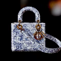 Elegant Blue And White Pattern Handbag With Top Handle Metal Lock And Shoulder Strap
