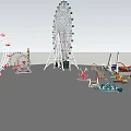 Colorful Outdoor Amusement Rides In Park With Ferris Wheel Carousel And Thrill Rides