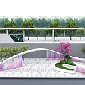 Modern Entrance Gate With Colorful Ribbon Decorations Green Plants And White Pavement