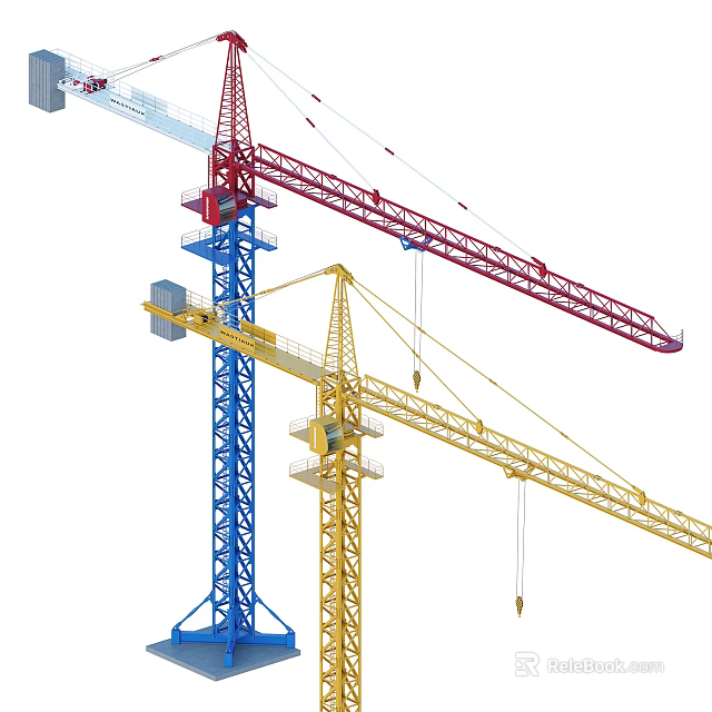 Heavy Duty Industrial Equipment Tower Cranes in Red Blue Yellow for Construction Sites 3d model 