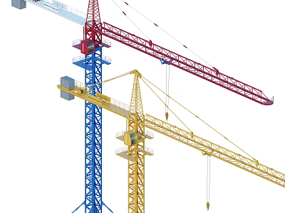 Heavy Duty Industrial Equipment Tower Cranes in Red Blue Yellow for Construction Sites 3d model