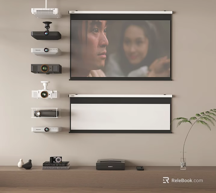 Projection Monitoring System With Wall Mounted Projectors Projection Screen And Devices 3d model 