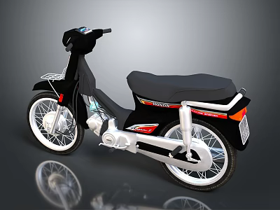 Classic Black Motorcycle with Red White Stripes Black Seat and White Wheels 3d model