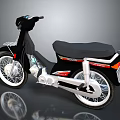 Classic Black Motorcycle with Red White Stripes Black Seat and White Wheels