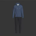 Blue Hooded Jacket Paired with Gray Pants Modern Casual Outfit